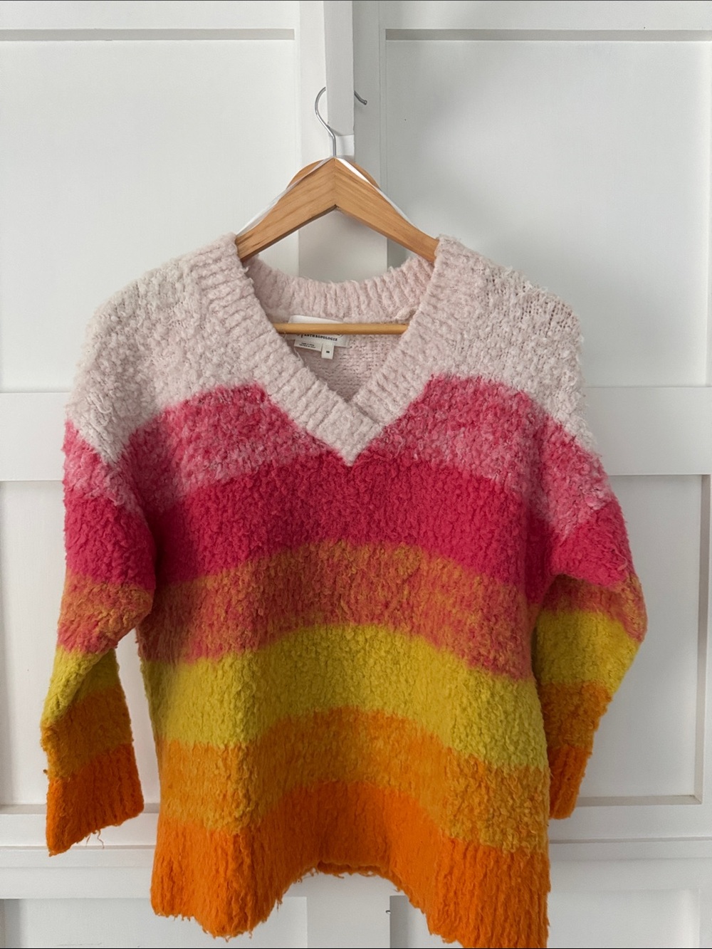 Anthropologie Chunky V-Neck Sweater in Pink, Red, Yellow, Orange